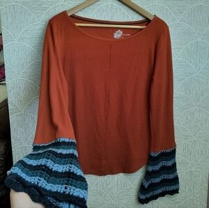 Anthro Pilcro Crochet Flare Sleeve Waffle Thermal ✨